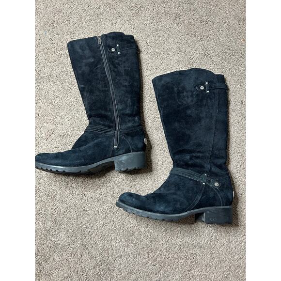 UGG Jillian Shearling Lined Black Suede 3051 Riding Winter Boots Side Zip Sz 10 - Picture 1 of 7